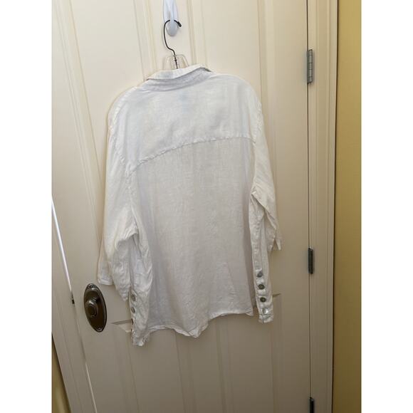 Sigrid Olsen 100% Linen Button Down Shirt Roll Tab Sleeve Women's 2X - Picture 4 of 4